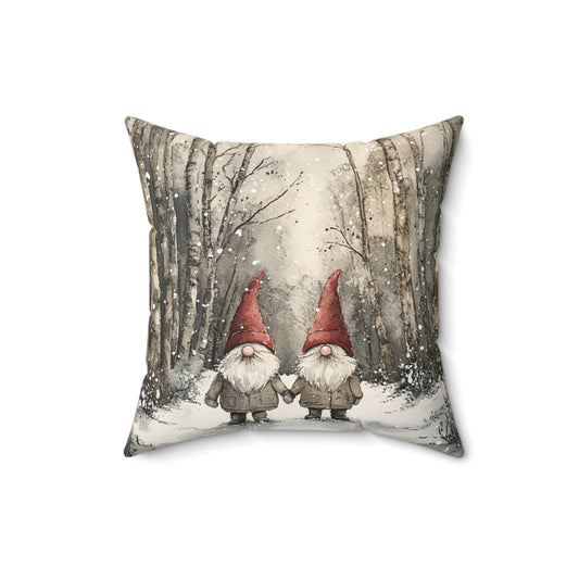 Gnomes of Winter Woods by HD P1 Spun Polyester Square Pillow