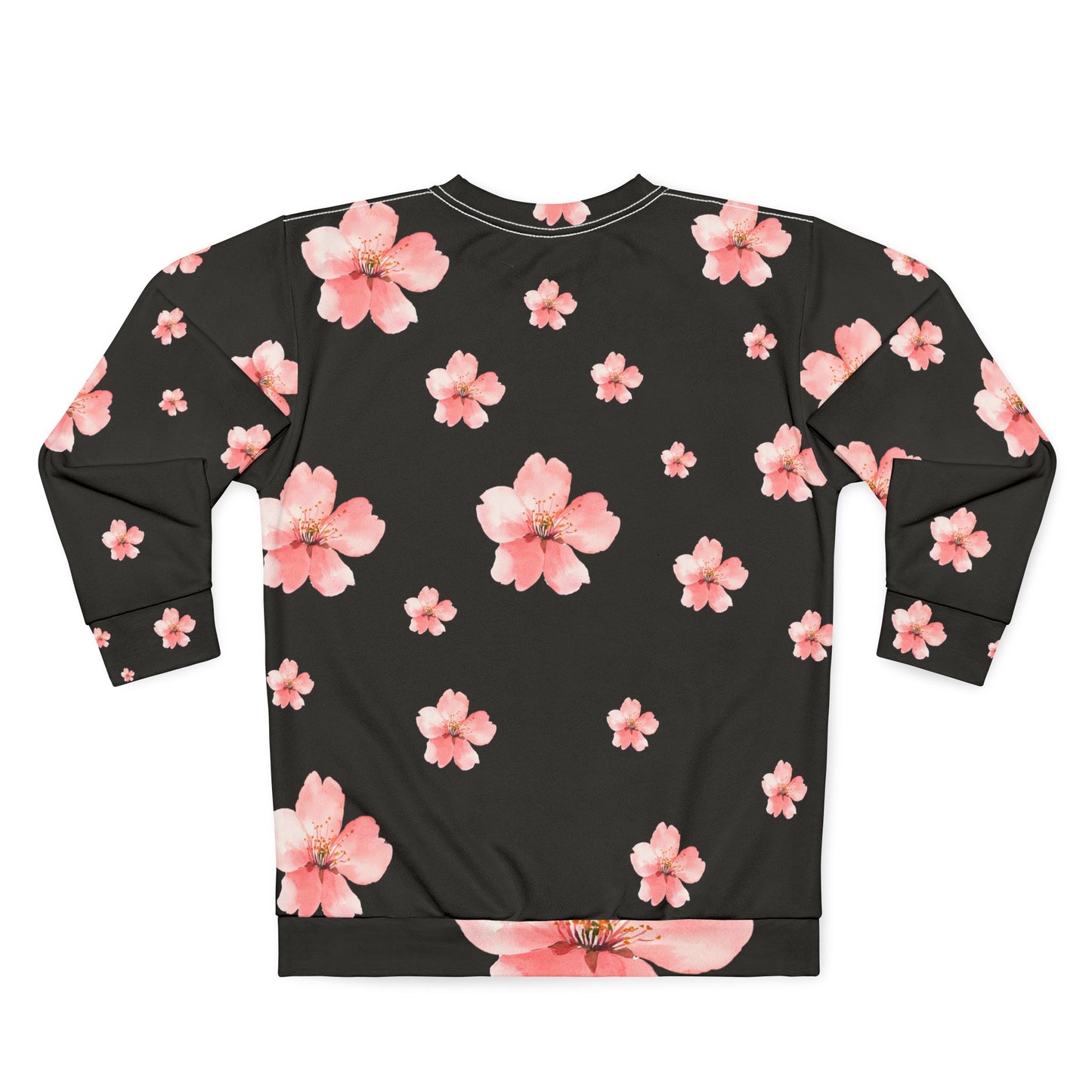 Large Sakura Flower Allover HD Graphic Sweatshirt - Black