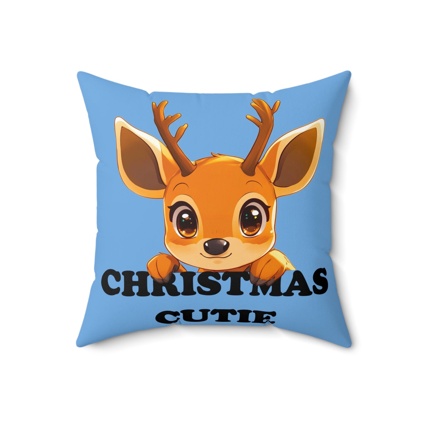 Christmas Cutie Deer Spun Polyester Square Pillow - Blue