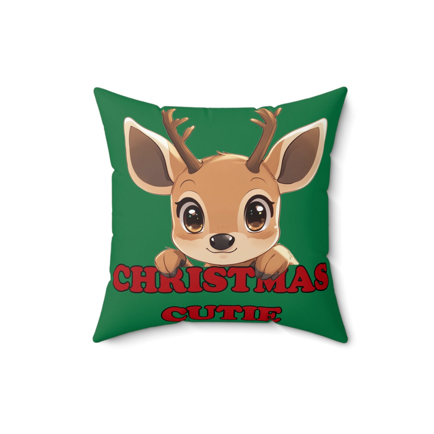 Christmas Cutie Deer Spun Polyester Square Pillow - Green