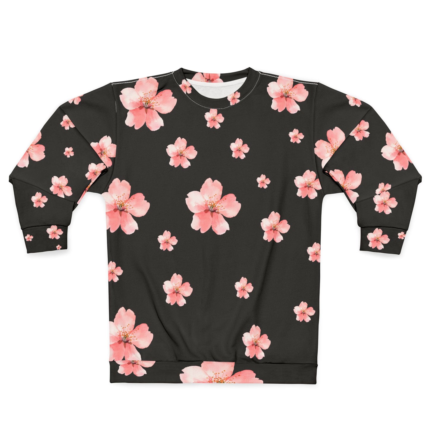 Large Sakura Flower Allover HD Graphic Sweatshirt - Black