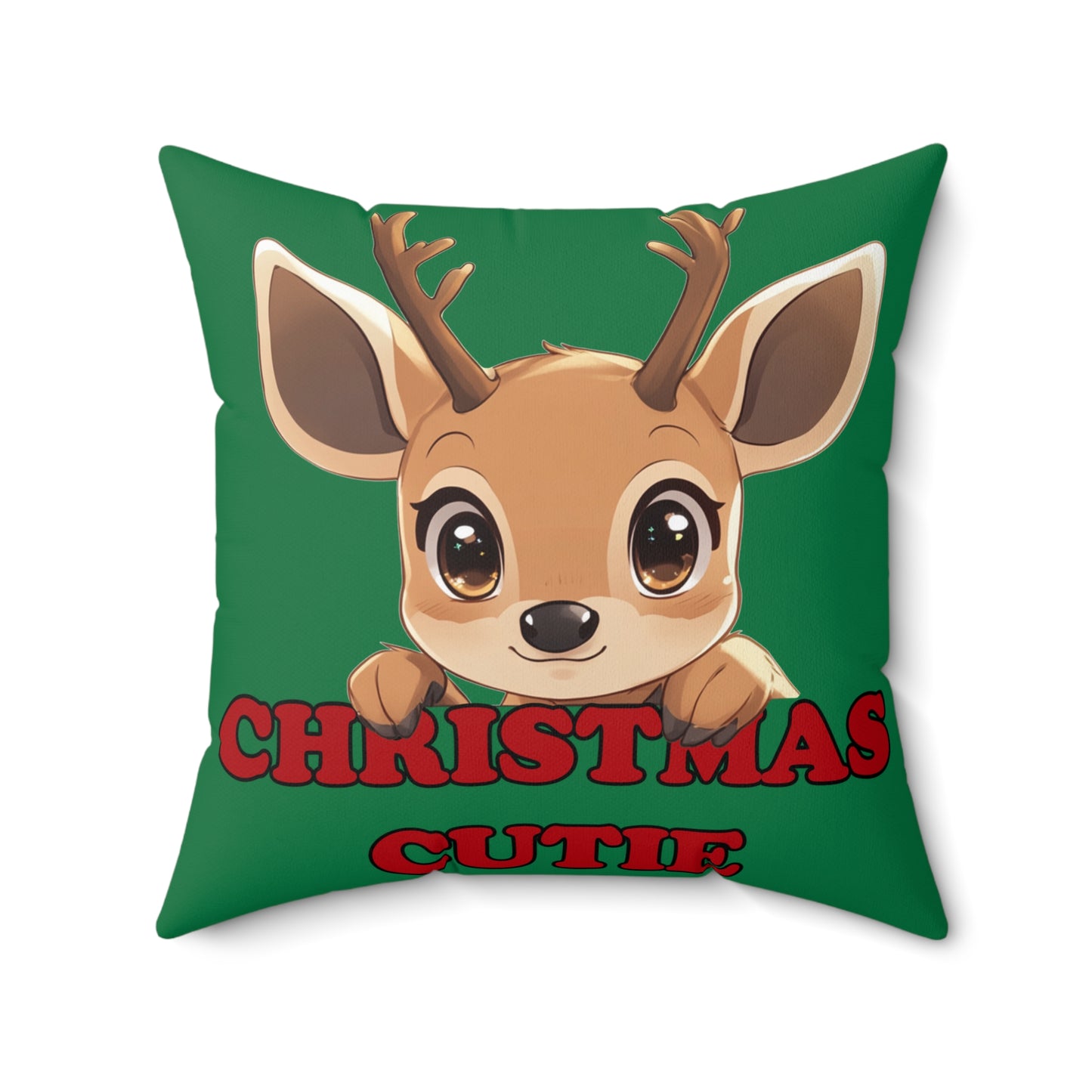 Christmas Cutie Deer Spun Polyester Square Pillow - Green