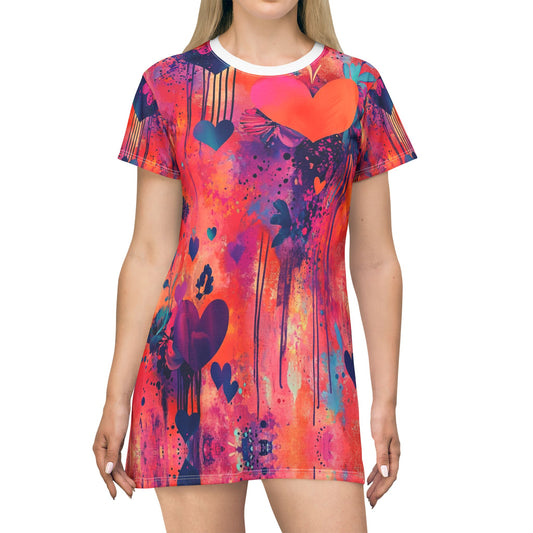 Valentines Drippy Hearts T-Shirt Dress