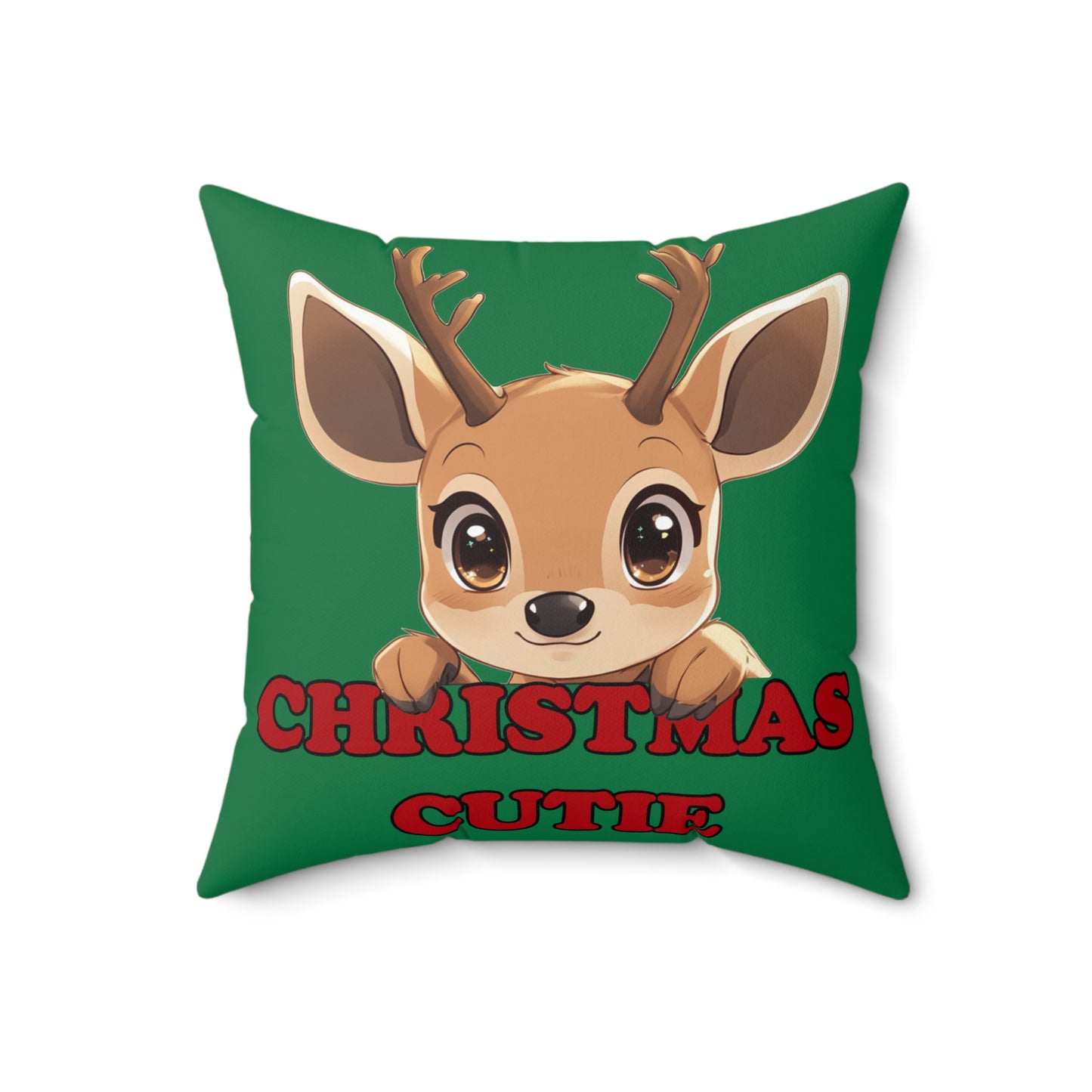 Christmas Cutie Deer Spun Polyester Square Pillow - Green