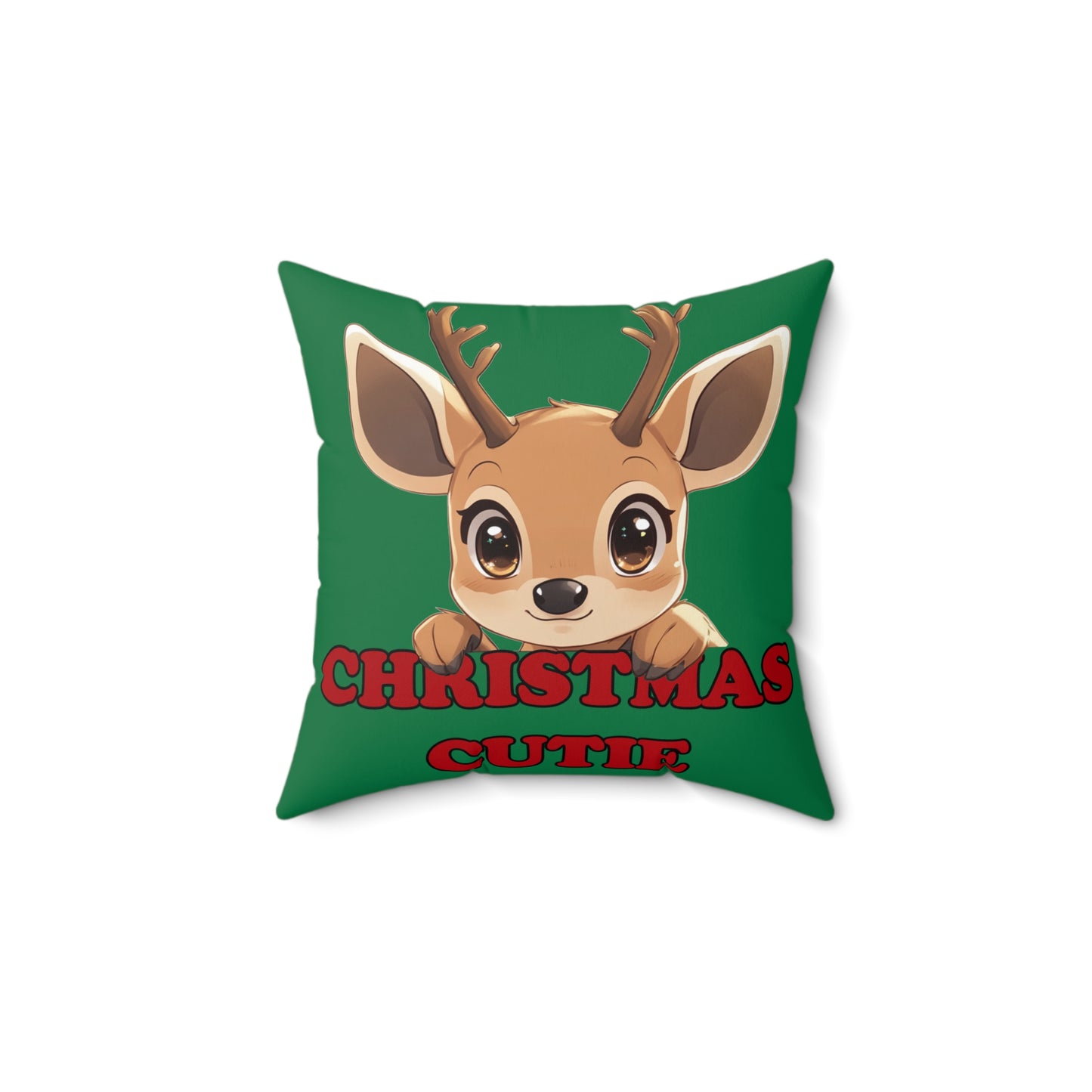 Christmas Cutie Deer Spun Polyester Square Pillow - Green